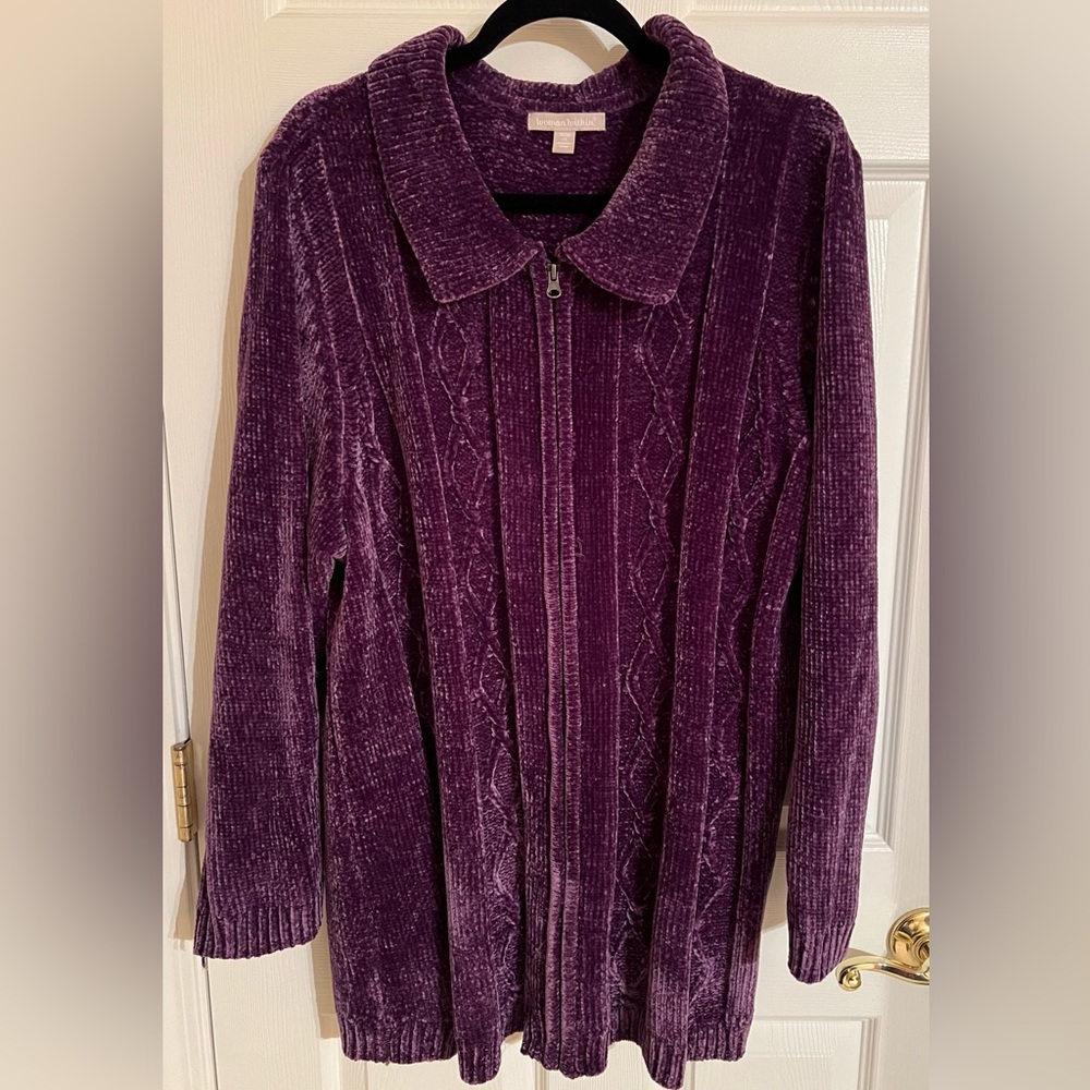Woman Within Deep Purple Textured Velour Sweater